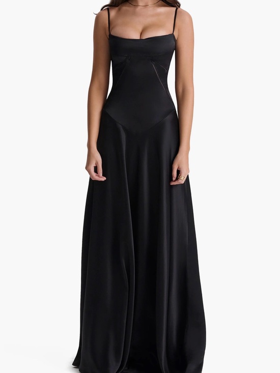 House of CB Dresses & Skirts - House of CB Black Satin Maxi Dress with Spaghetti Straps
